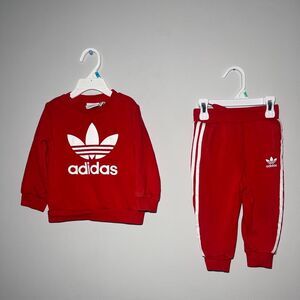 Adidas || Boys Red and White Casual Outdoor Spring 2 Piece Matching Set 12-18M